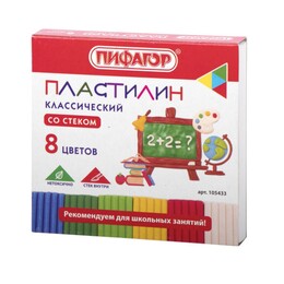 Пластилин 8цв. 120гр. Пифагор Школьный (со стеком)(1/15/30)