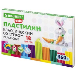 Пластилин 18цв. 360гр. Брауберг Кидс (со стеком)(1/5/10)