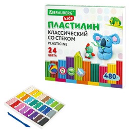 Пластилин 24цв. 480гр. Брауберг Кидс (со стеком)(1/32)