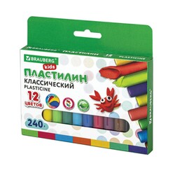 Пластилин 12цв. 240гр. Брауберг Кидс (со стеком)(1/32)